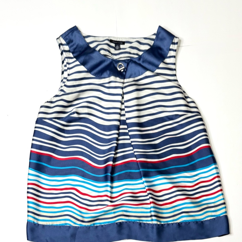 Tommy Hilfiger Sleeveless Blue & White Striped Blouse w/Metal Knot Nautical